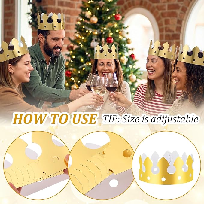 200pcs Gold Paper Crowns Bulk,Classic Style King Crown Princess Hats for Adults Birthday Celebration Party Supplies