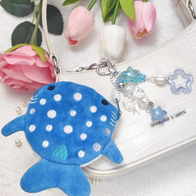 Cute Keychain Whale Shark Coin Purse Keychain Cute Plush Zipper Change Pouch, Kawaii Handmade Wallet for Women