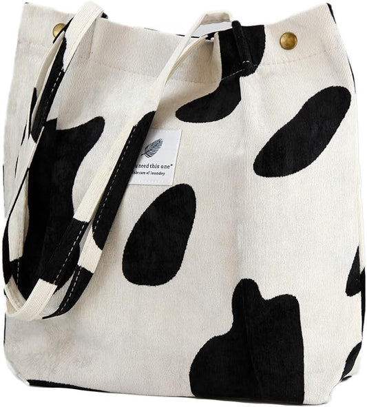 Corduroy Tote Bag Cute Tote Bags for Women Shoulder Bag with Inner Pocket for Work Beach Travel and Shopping Grocery