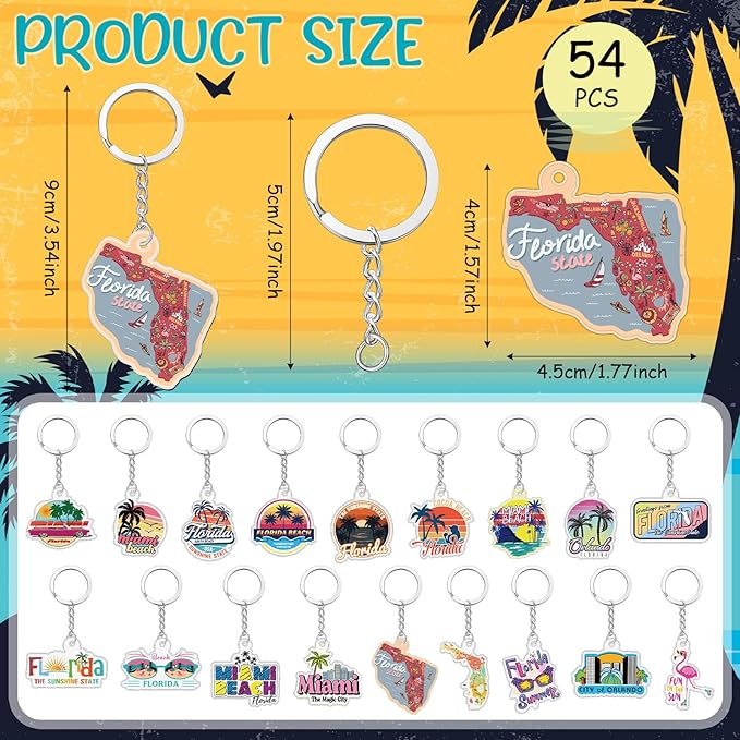 Landical 18/54Pcs Acrylic US Keychain Bulk USA City States Key Ring Florida California Chicago San Francisco Gift Souvenir