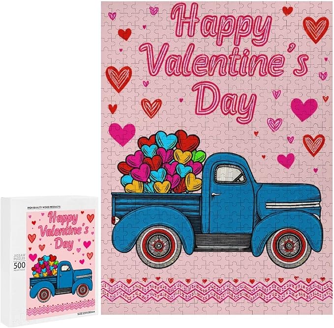 Wooden Puzzle - Happy Valentine's Day Jigsaw Puzzles，Wooden Puzzles for Adults 500 Pieces Challenge Puzzles，Educational Games，Family Puzzles，Unique Gifts for Wall Art