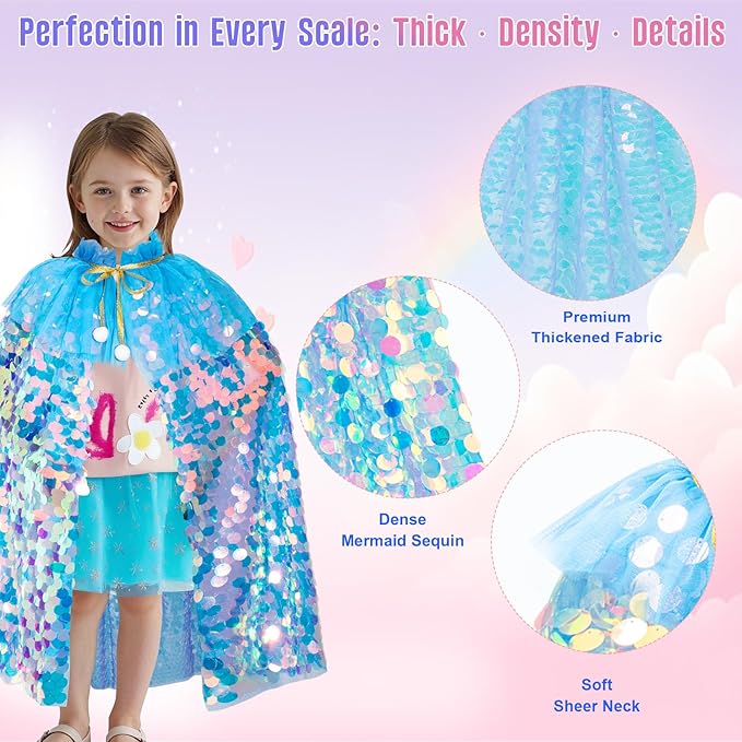 Meland Princess Dress Up for Girls 3-8, 11Pcs Mermaid Cape with Crown, Dress Up Clothes Birthday Gift Toys for Girls Toddlers
