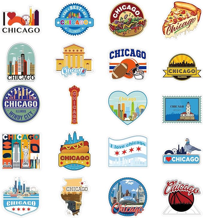 20 Pcs Chicago Fridge Magnet Souvenirs - Chicago Refrigerator Magnet USA Flag USA State Travel Souvenirs Gifts Refrigerator Stickers for Home Kitchen Office Cruise Door Decor