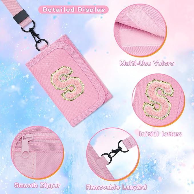 Gifts for Girls 3 4 5 6 7 8 9 10 11 12 Years Old Kids Wallet Cute Initial Coin Purse Toddler Wallet with Magic Sticker (Pink, S)