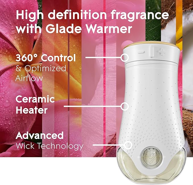 Glade PlugIns Refills Air Freshener Starter Kit, Scented and Essential Oils for Home and Bathroom, Tropical Blossoms, 4.02 Fl Oz, 2 Warmers + 6 Refills