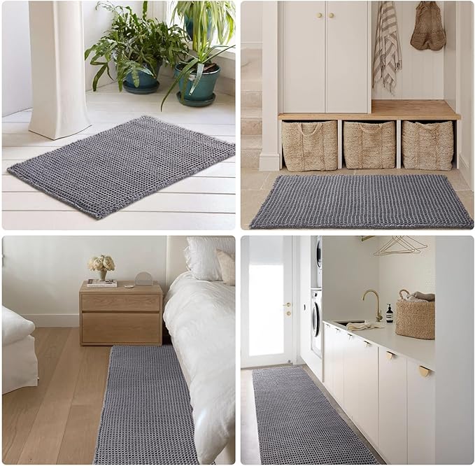 Waffle Bath Mat, Boho Bathroom Rugs Non Slip Washable Super Absorbent Quick Dry Bath Mat Farmhouse Bathroom Decor, 30"x20" Grey