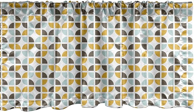 Ambesonne Abstract Window Valance, Retro Mid-Century Modern Style Geometric Composition Classic Art, Curtain Valance for Kitchen Bedroom Decor with Rod Pocket, 42" x 18", Yellow Pale Seafoam White