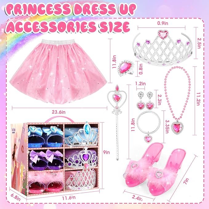 Princess Dress Up Clothes for Girls 4-6: Princess Toys Kit with Shoes, Skirts, Crown & Play Jewelry, Gifts for Girl