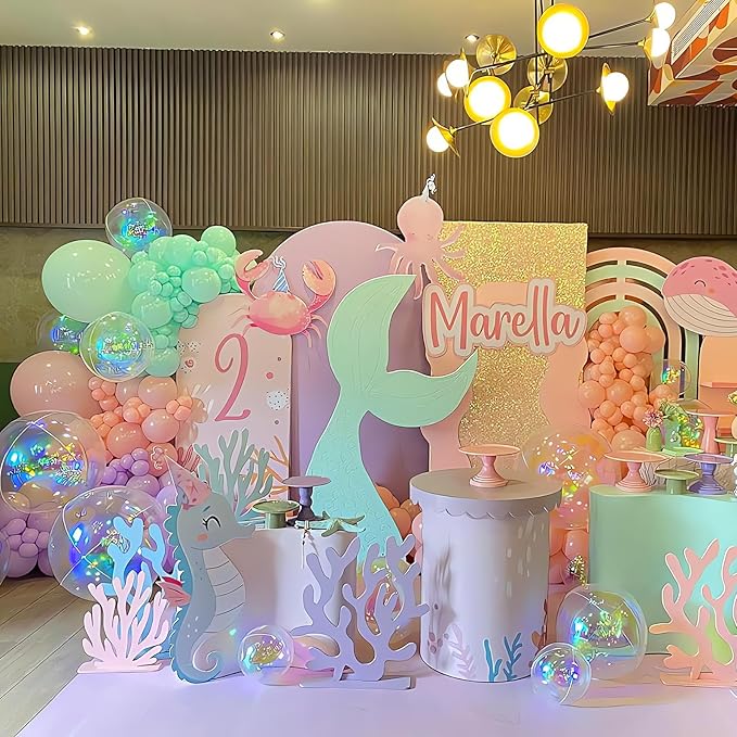 12PCS Iridescent Round Foil Balloons, 22" 15" 10" Large 4D Ball Balloons Holographic Mirror Balloon for Wedding Baby Shower Mermaid Princess Birthday Party Decorations
