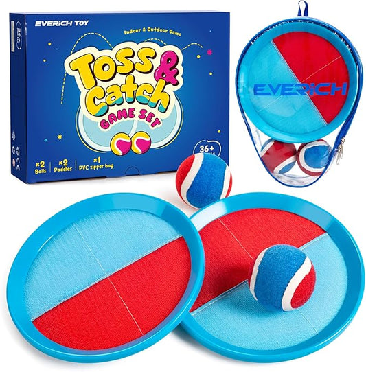 EVERICH TOY Upgraded Toss and Catch Ball Game Set, Kids Toy Stocking Stuffers for Boys Girls Ages 3-12, Includes 2 Paddles 2 Sticky Balls, Water-Resistant Indoor Outdoor Toy for Beach Pool Yard
