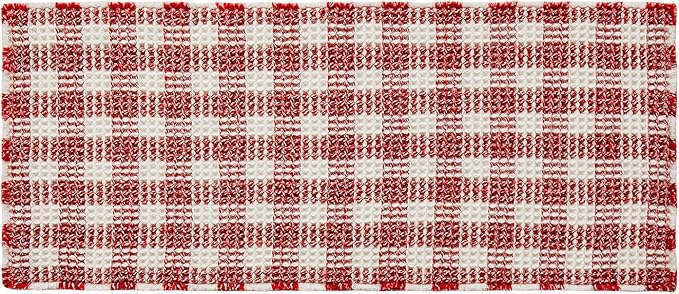 Waffle Bath Mat, Boho Christmas Bathroom Rugs Non Slip Washable Absorbent Checkered Bathroom Mat Quick Dry Cute Bath Mat, 48"x24" Red and White