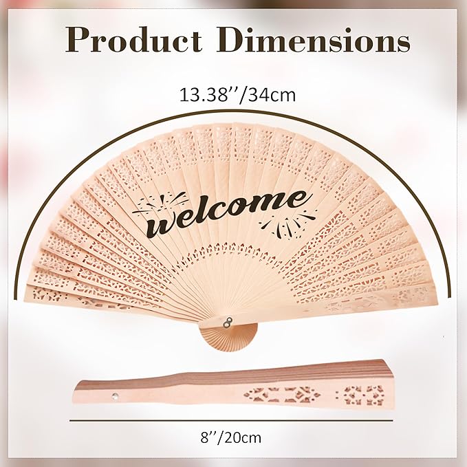50 Pcs Wedding Fans Engraved Wooden Folding Hand Fans with Organza Bags, Wedding Party Favors for Guests, Bridal Shower & Summer Outdoor Ceremony (Style5,50)
