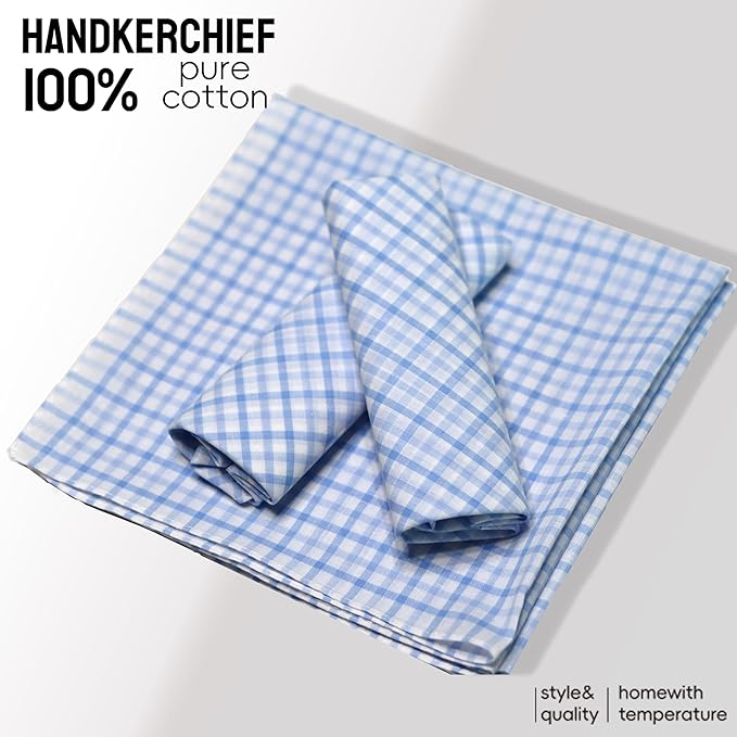 Gifts Cotton Handkerchiefs 100% Soft Cotton 12-Pack White handkerchif and Blue cotton handkerchief for Men and Women