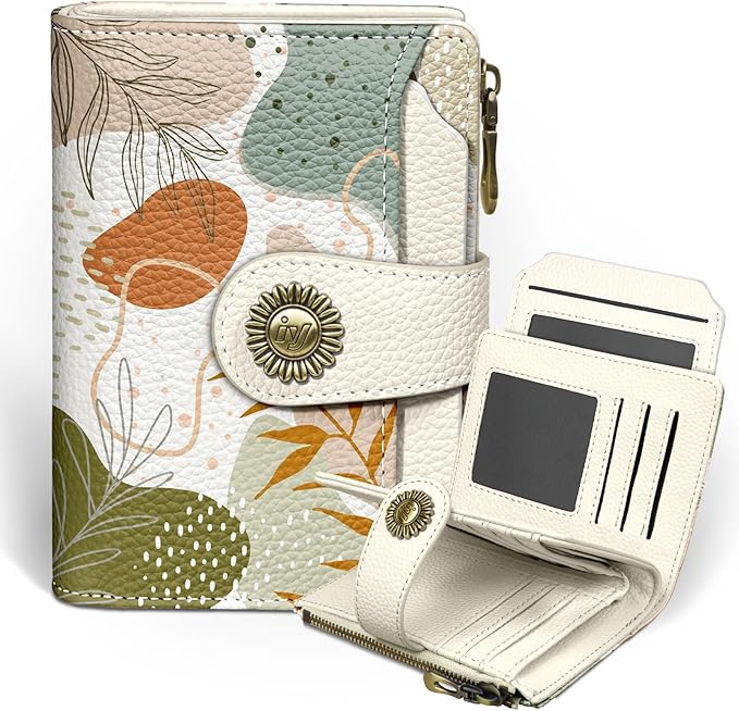 Art Abstrac Boho Small Wallet Women RFID Blocking Bifold, Credit Card Holder, Zipper Coin Pocket, PU Leather, Compact, Travel, 4 ID Window, 14 Card Slots, Cash Purse, Ladies Woman Female Girls