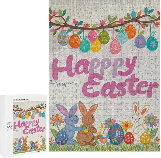 Wooden Puzzle - Easter and The Rabbit Jigsaw Puzzles，Wooden Puzzles for Adults 500 Pieces Unique Gifts for Wall Art，Challenge Puzzles，Educational Games，Family Puzzles