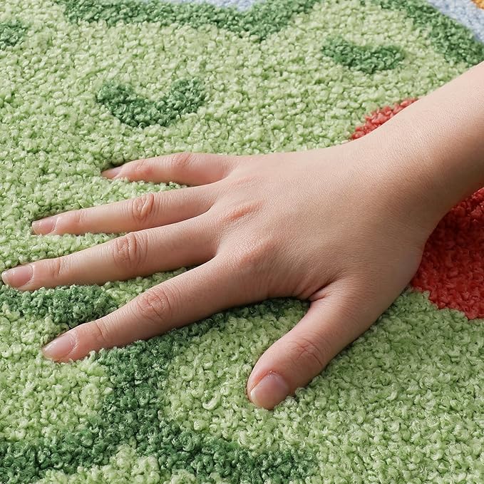 Ankah Bath Mat Cute Shower Rug, Luxury Shaggy High Absorbent and Anti Slip, Machine Washable Fit for Bathtub, Shower and Bath Room, (17.71"x 25.59", Flower Frog)