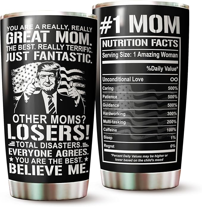 Mom Tumbler - Mom Cup - Gifts for Mom on Mothers Day, Christmas, Birthday - Mom Coffee Mug - #1 Mom Tumbler - Mommy Cup - Gifts for Mom from Daughter, Son - Mom Nutrition Facts Tumbler