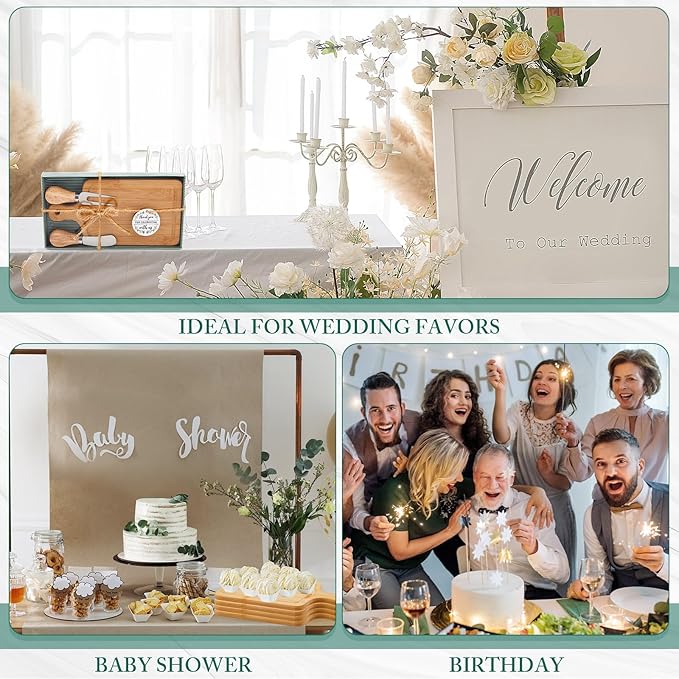36 Set Bridal Baby Shower Cheese Prizes Wooden Square Board Gift Set Knives Forks Thank You Tags with Box for Guests for Valentines Bridal Baby Shower Housewarming Gifts (Bamboo Color)