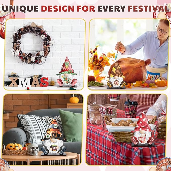 Blulu 34 Pcs Christmas Interchangeable Wooden Gnome Decor DIY Holiday Christmas Seasonal Tiered Tray Decoration Gnomes with Magnet Pieces Welcome Sign for Xmas Holiday Decorations (Vivid)