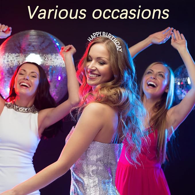 12 Pcs Rhinestone Happy Birthday Crowns Headbands Party Decorations Supplies Gift for Women Princess Birthday Tiara Bling Accessories