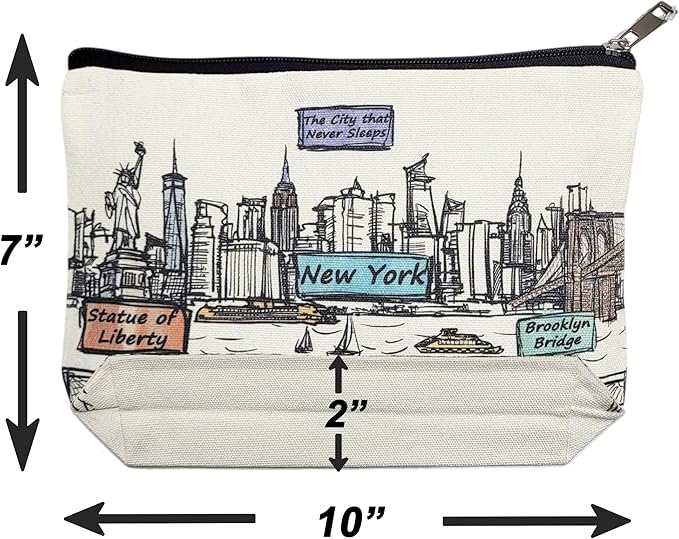 Cities Around the World Artwork Cosmetic Bag Series – Designed in USA, Travel Makeup Bag with Zipper, Souvenir Gift for Women, Artwork Organizer for Purse or Toiletry (New York)