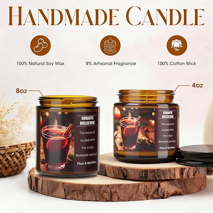 Valentines Day Gifts for Her Him - Mulled Wine Plums Candle 8 Oz - Romantic Anniversary Wedding Birthday Valentines Gifts for Women Men, Girlfriend Boyfriend Gift Ideas