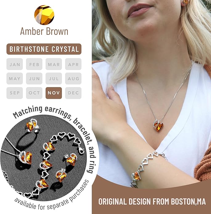 Leafael Valentine's Day Gift Necklaces for Women, Infinity Love Birthstone Heart Crystal Pendant, Birthday Anniversary Jewelry for Wife, Mom, and Her, Silver Plated, 18" + 2" Adjustable Chain