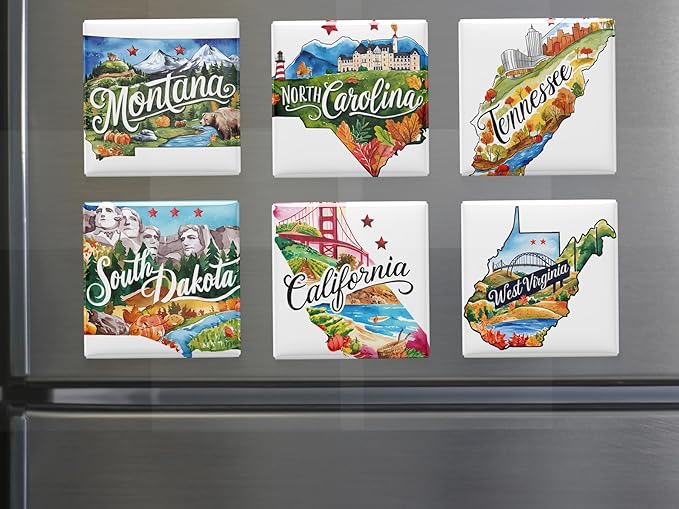 50 US States Magnet Set, Road Trip Travel Souvenir, Custom Fridge Magnets, Unique State Keepsake – Personalized Gift (30)