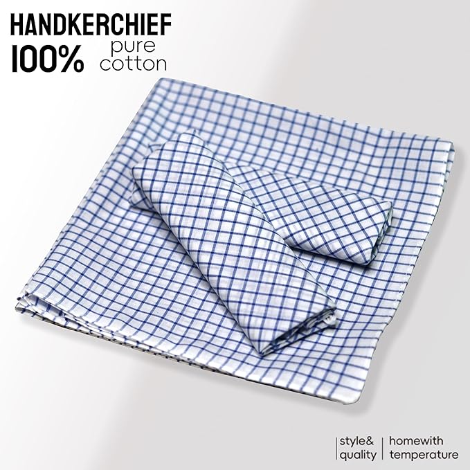 Gifts Cotton Handkerchiefs 100% Soft Cotton 12-Pack White handkerchif and Blue cotton handkerchief for Men and Women