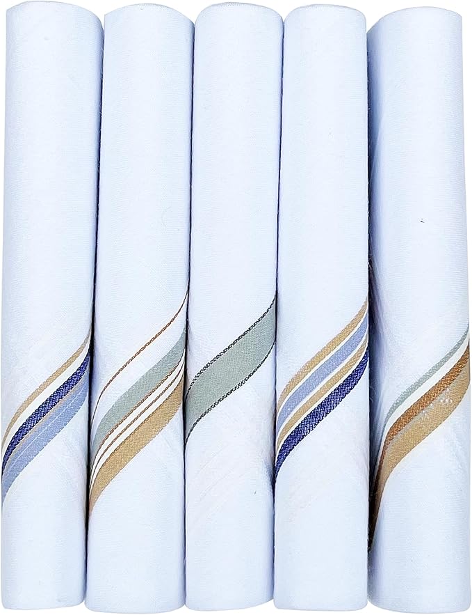 Caruso Italy Men's Premium 100% Pure Cotton Handkerchief Colored Border - (46x46 cm)