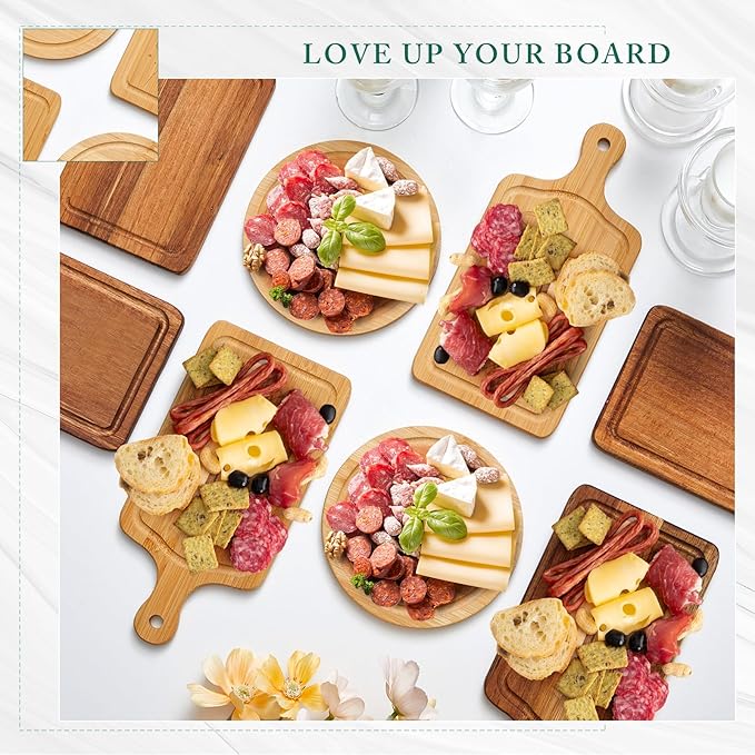 2 Set Bridal Baby Shower Cheese Prizes Wooden Square Board Gift Set Knives Forks Thank You Tags with Box for Guests for Valentines Bridal Baby Shower Housewarming Gifts (Bamboo Color)