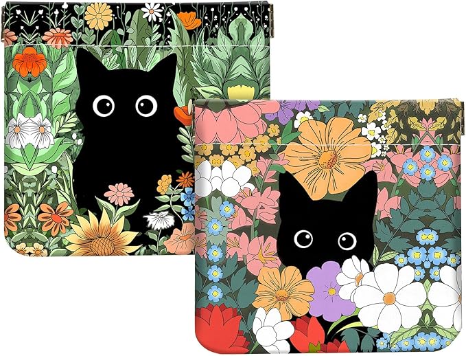 2Pcs PU Leather Small Squeeze Coin Purse Pouch Mini coin Bag Unique And Cute Wallet Cosmetic Bags Change Bag For Women Girls Men Flower And Cat