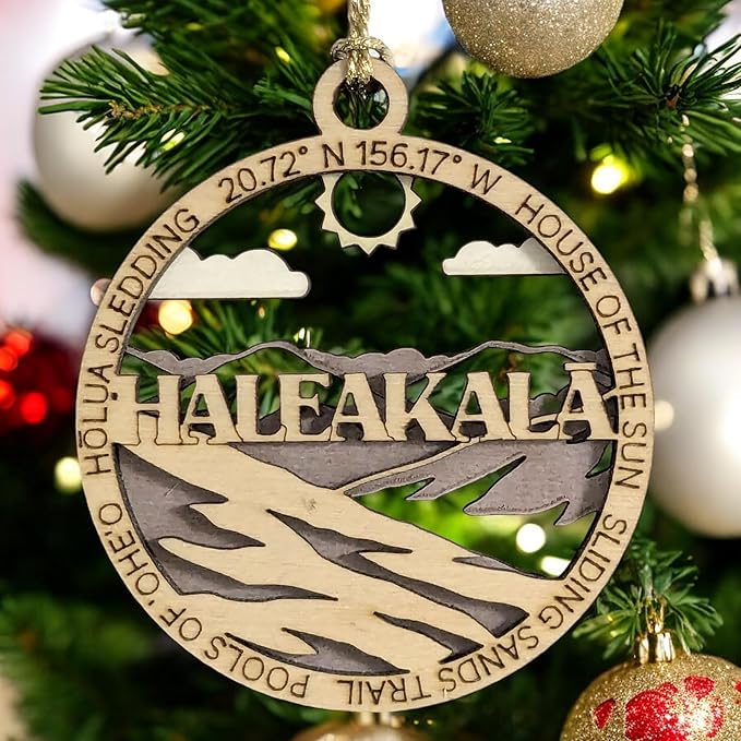 Haleakala National Park "House of the Sun" Scene, 3" Laser Cut Wood Ornament - Handmade Christmas Decor, Small Business USA Made