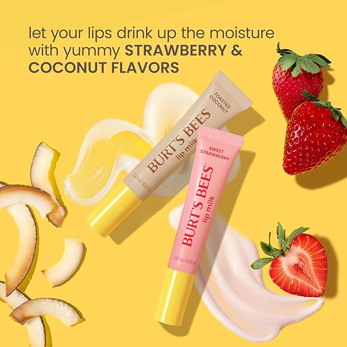 Burt’s Bees Stocking Stuffers, Lip Milk, Daily Lip Moisturizer, Toasted Coconut, Vitamin Enriched Moisturizing Lip Balm with Almond Milk and Jojoba Oil, Hydrating for Softer Lips, 1 Tube, 0.34 Fl Oz