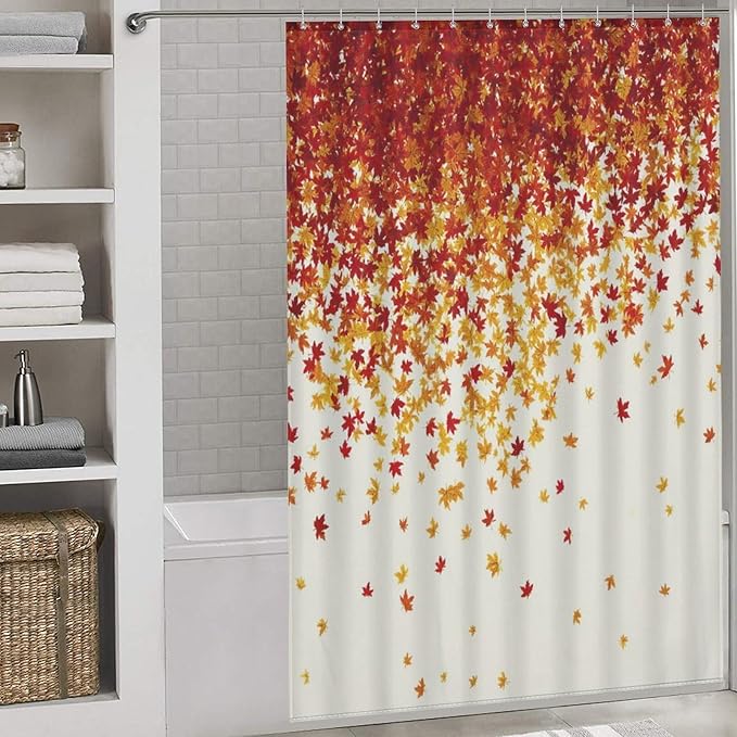 Fall Autumn Shower Curtain Maple Leaves Orange Red Leaf Harvest Waterproof Washable Fabric Bathroom Shower Curtains for Bathroom Decorations Home Indoor Decor 56x72Inch