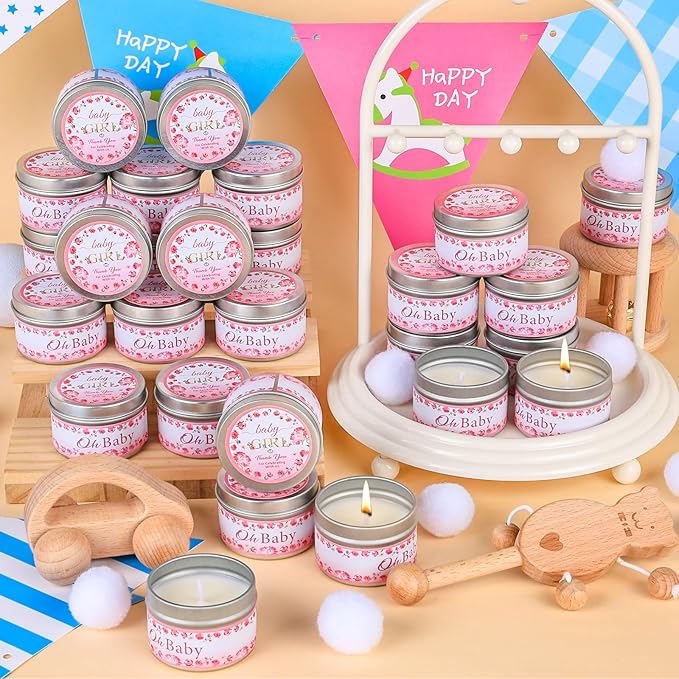 30 Pack Baby Shower Party Favors Candles Lavender Scented, Baby Shower Favors for Guests Prizes, Girl Boy Gender Reveal Party Gifts Decorations (1.2 Oz, Pink)