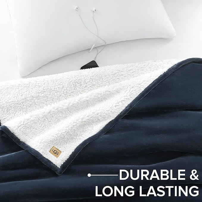 UGG Nita Twin/Twin XL Blanket Fleece Fluffy Soft Fuzzy Bedding Cozy Big Plush Warm Big Throw Blankets for Couch, Machine Washable, 60-inch x 90-inch, Navy Blue