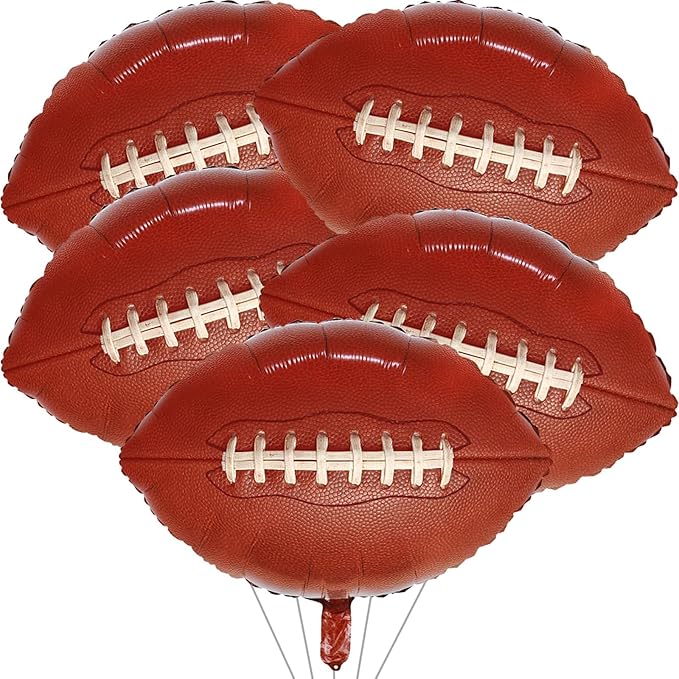 5 Pieces Large Football Party Balloons, Brown Football Shaped Mylar Foil Balloons Sports Theme Party Decorations for Boys Men Football Fans Tailgate Birthday Party Sport Decorations Supplies