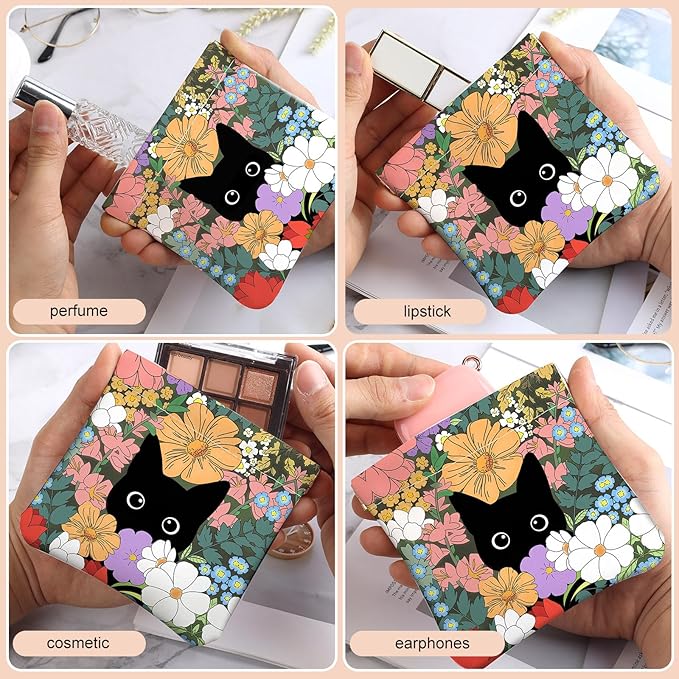 2Pcs PU Leather Small Squeeze Coin Purse Pouch Mini coin Bag Unique And Cute Wallet Cosmetic Bags Change Bag For Women Girls Men Flower And Cat