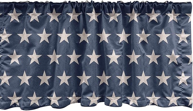 Ambesonne Star Window Valance, Patriotic Star of The American Flag Independence Themed Freedom Concept USA, Curtain Valance for Kitchen Bedroom Decor with Rod Pocket, 42" x 18", Blue Night