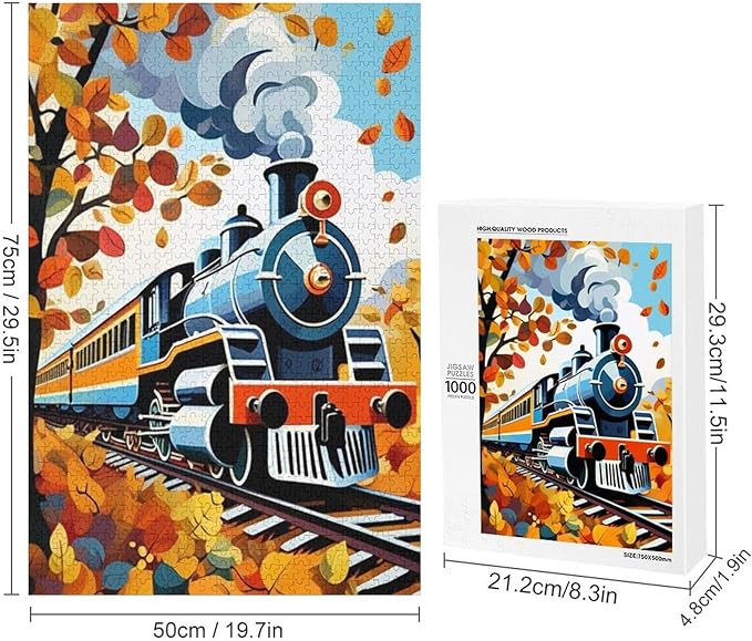 Puzzles for Adults 1000 Pieces Wooden Jigsaw Puzzle - Maple & Steam Train Theme Puzzle，Party Games，Family Toys，Educational Puzzles，Stress Relief Wooden Puzzle，Gifts for Family，Colleagues and Friends