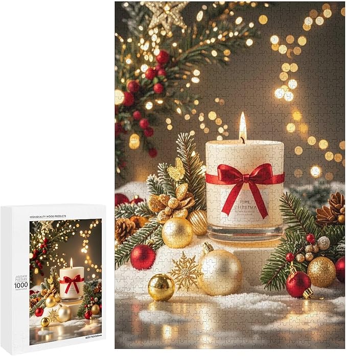 Jigsaw Puzzles for Adults 1000 Piece - Christmas Atmosphere Candle Light，Merry Christmas Themed Wooden Puzzles，Funny Puzzles，Puzzle Games Challenge Puzzles，Educational Games