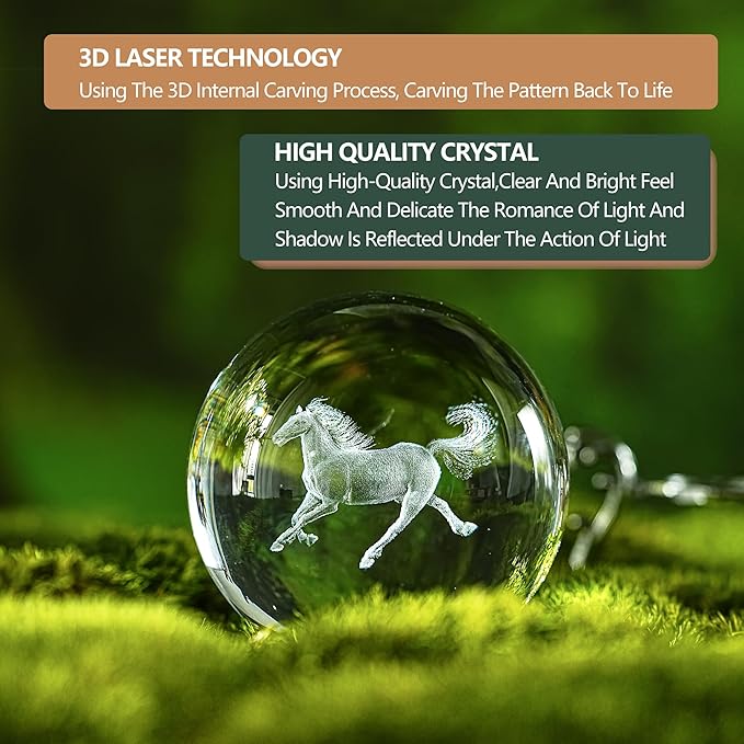 ZEERSHEE 60mm 3D Horse Crystal Ball Figurines with Stand Chinese Zodiac Glass Ball Feng Shui Sphere Home Table Decor