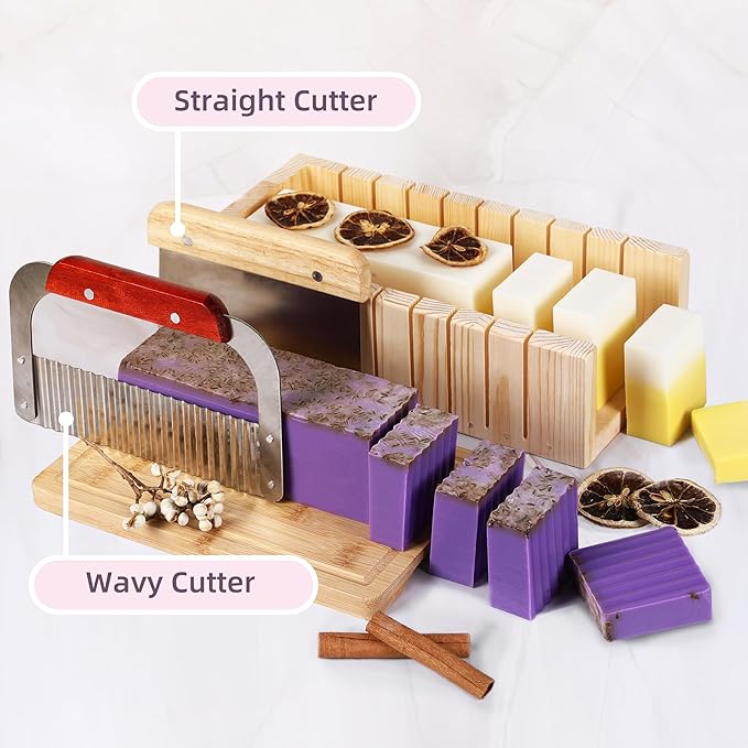 Yosamio Ultimate Soap Making Kit for Adults - Professional 42OZ Silicone Loaf Mold w/Wood Box & 2 Stainless Steel Cutters - 4lbs Natural Soap Base, 12 Oils/Dyes & Stamp - Deluxe DIY Craft Gift Set