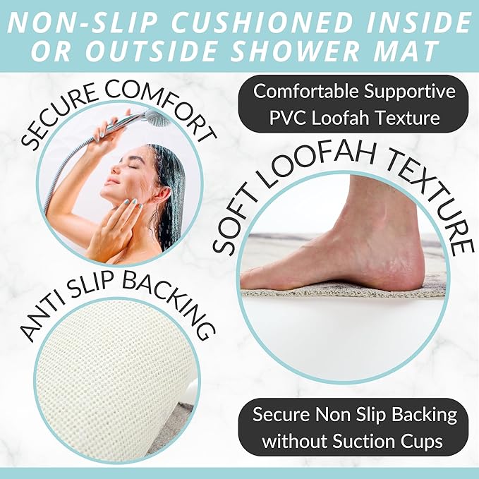 Non Slip Bathtub Mat Shower Mat for Tub - Loofah Bath Mats for Bathroom - 40x16 Bathtub Floor Mat - Textured Anti Slip Bath Mat Without Suction Cups - Secure Mat for Wet Areas (40x16 Marble Gray)