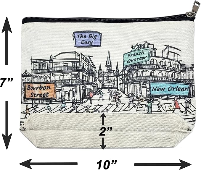 Cities Around the World Artwork Cosmetic Bag Series – Designed in USA, Travel Makeup Bag with Zipper, Souvenir Gift for Women, Artwork Organizer for Purse or Toiletry (New Orleans)