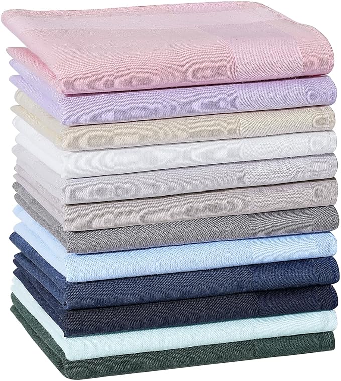 HOULIFE 100% Cotton Unisex Handkerchiefs, Solid Stripe Handkerchiefs for Men & Women Soft Cotton Hankies 15.7x15.7 ”