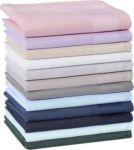 HOULIFE 100% Cotton Unisex Handkerchiefs, Solid Stripe Handkerchiefs for Men & Women Soft Cotton Hankies 15.7x15.7 ”