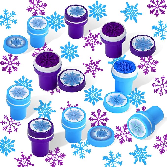 Skylety 60 Pieces Winter Snowflake Stamps for Kids Self Ink Assorted Plastic Snowflake Hand Stampers for Card Making Holiday Winter Wonderland Birthday Party Decorations Supplies(Blue, Purple)