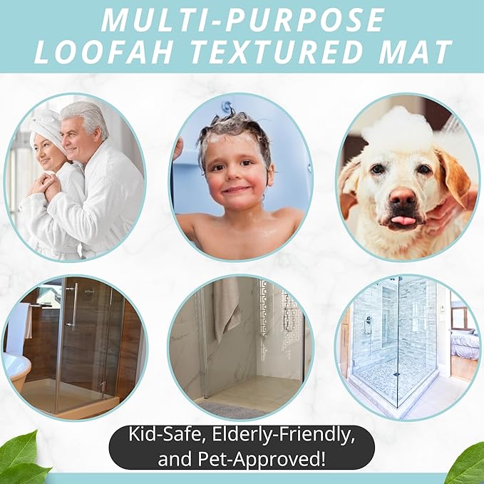 Enkosi Loofah Non-Slip Shower Mat – Square Anti-Slip Bath Mat for Kids, Tub, Bathtub & Walk-in Stalls, Cushioned PVC, Quick-Dry with Drain Holes – Bathroom Floor Safety Pad (Duck, 24x24)